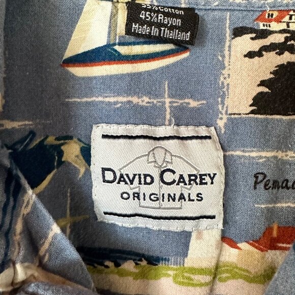 David Carey Originals Maine Button Up Shirt L Map Print Lighthouse Blue - Picture 8 of 9